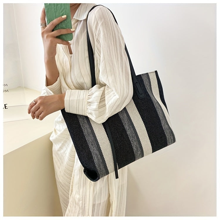 Canvas Striped Crossbody Tote Bag