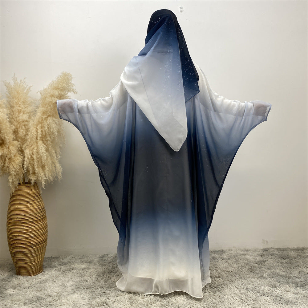 Falah Gradient Batwing Sleeve With Headscarf Suit