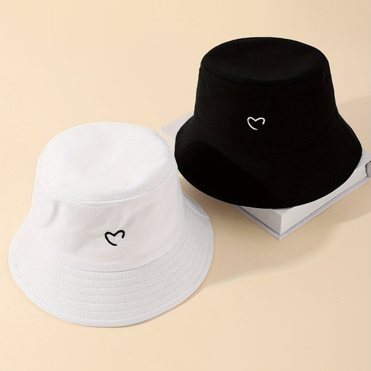 Reversible Heart Embroidered Bucket Hat