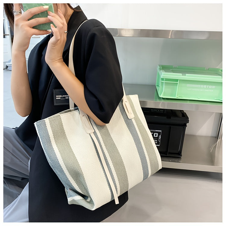 Canvas Striped Crossbody Tote Bag