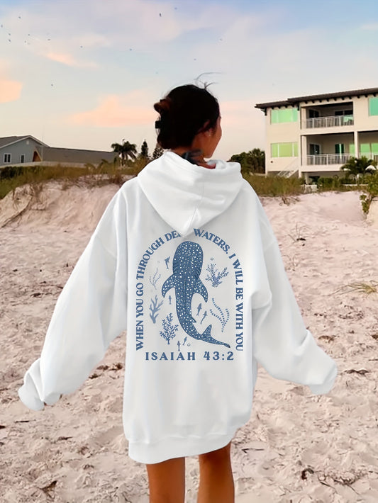 Marine Animal Whale Alphabet Pattern Printed Hoodie
