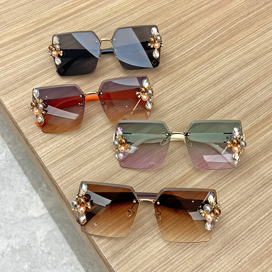 Rhinestone Gradient Rimless Glasses