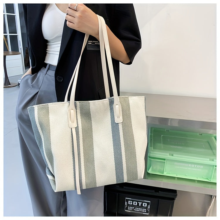 Canvas Striped Crossbody Tote Bag
