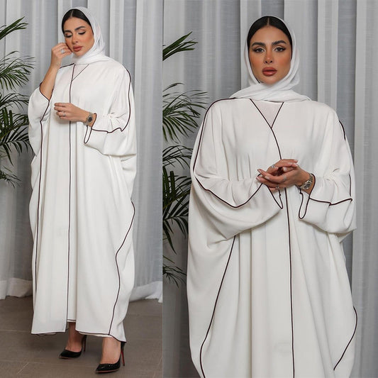 White Patchwork Plus Size Abaya Robe