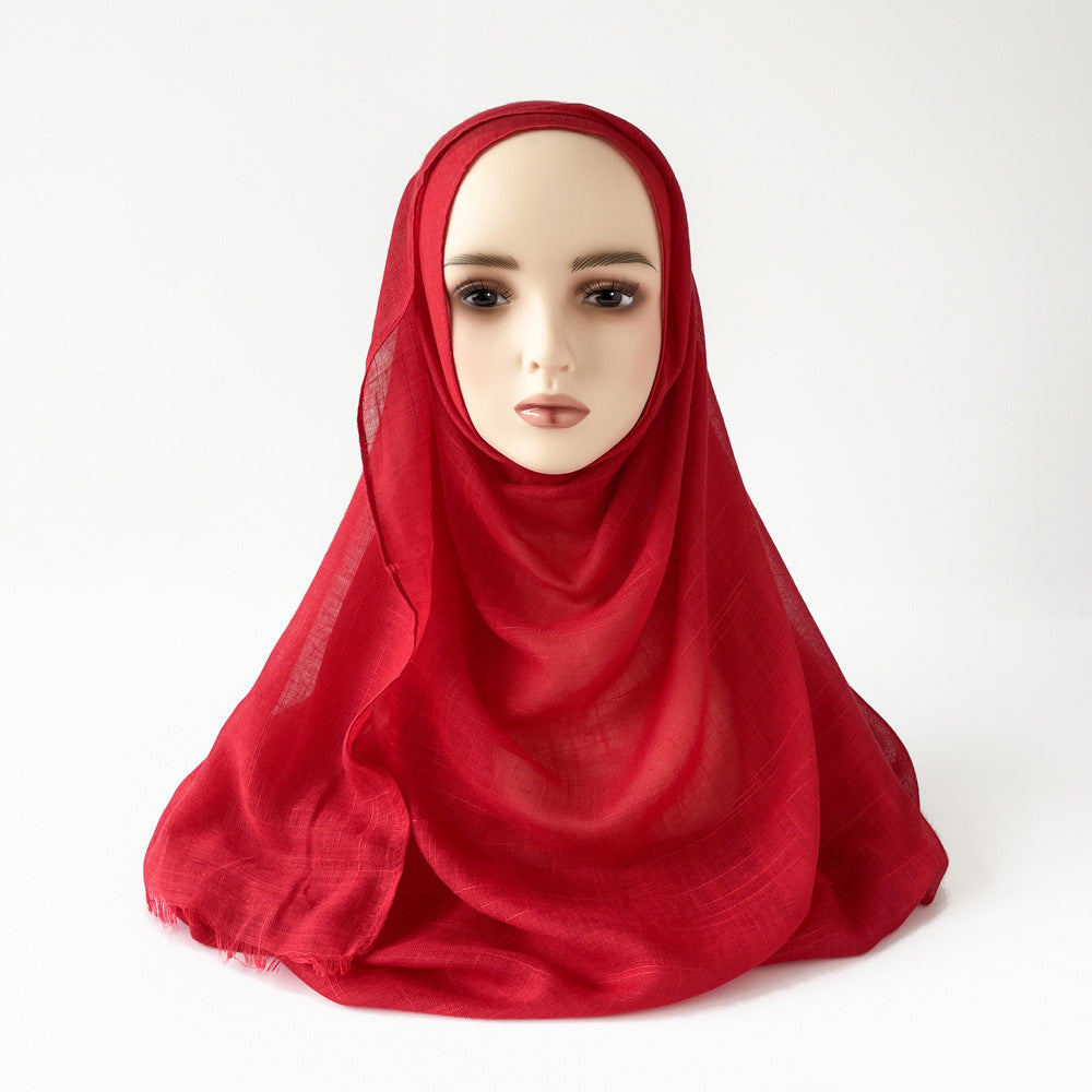Muslim Kerchief Slub Cotton Scarf Tassel