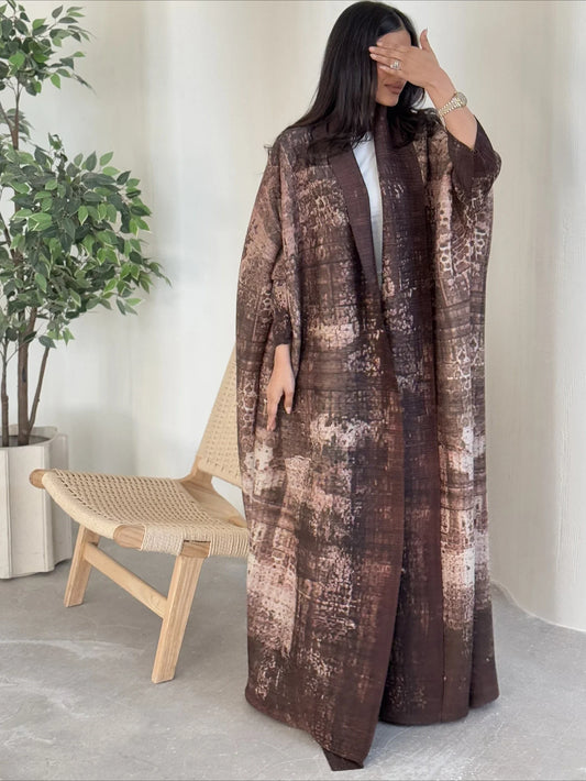 Women's Pleated Open Abaya Maxi Dress