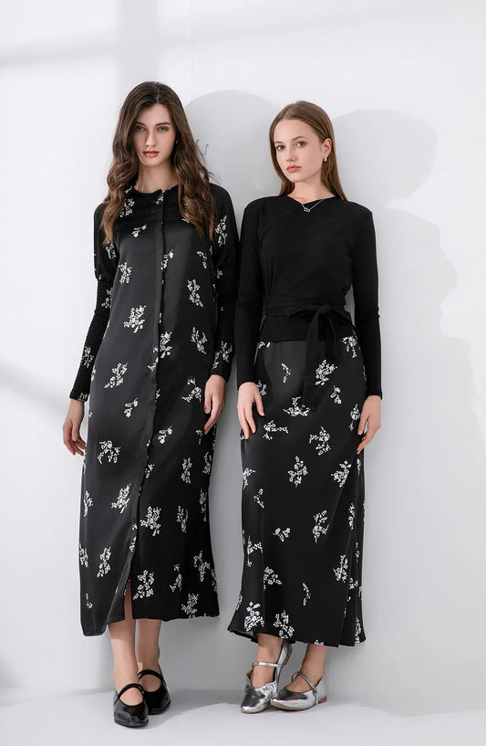 Women's Ribbed Wrap Top & Satin Dress Set