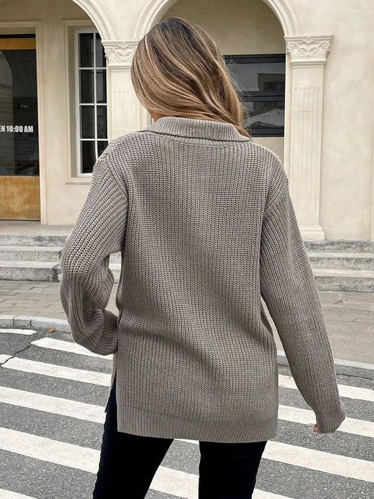 Women's High-Collar Zipper Knit Sweater