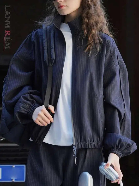 Women's Designer Striped Stand-Neck Jacket