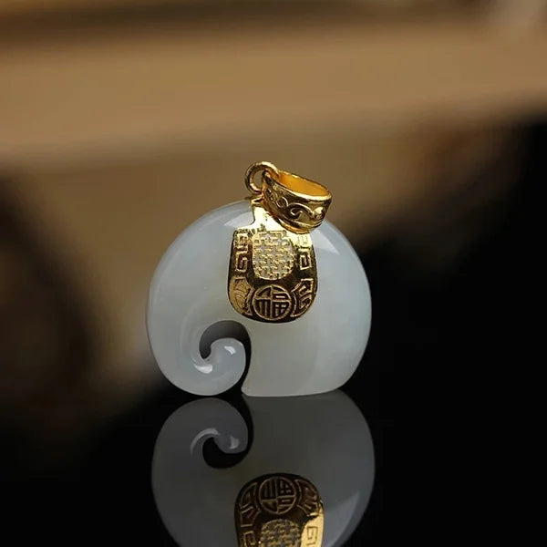Hetian Jade Elephant Pendant Necklace