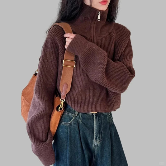 Women's Loose Half-Zip Turtleneck Sweater