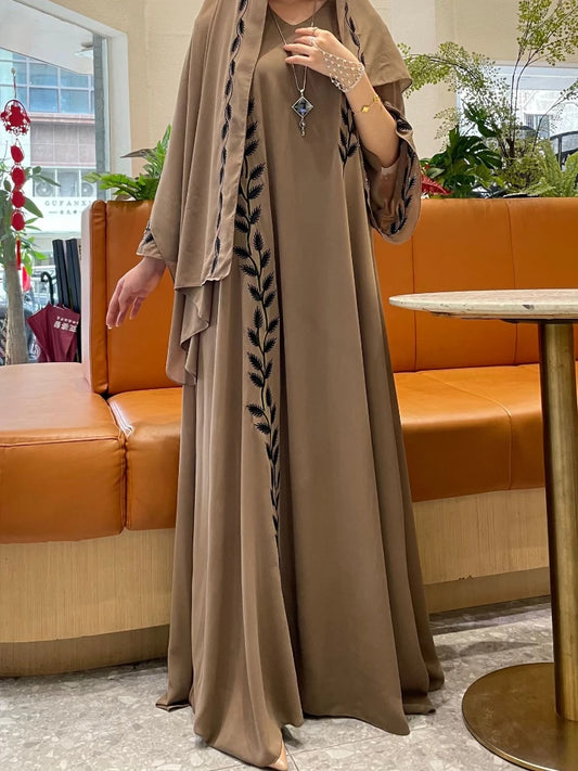 Women's Embroidered Abaya Dress with Scarf