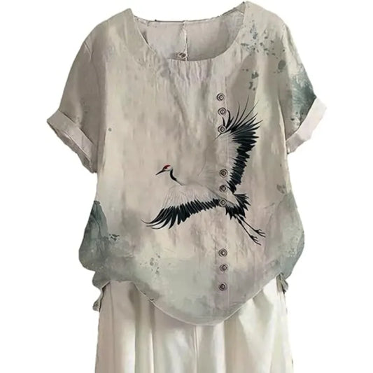 Women's Floral Cotton-Linen Tunic