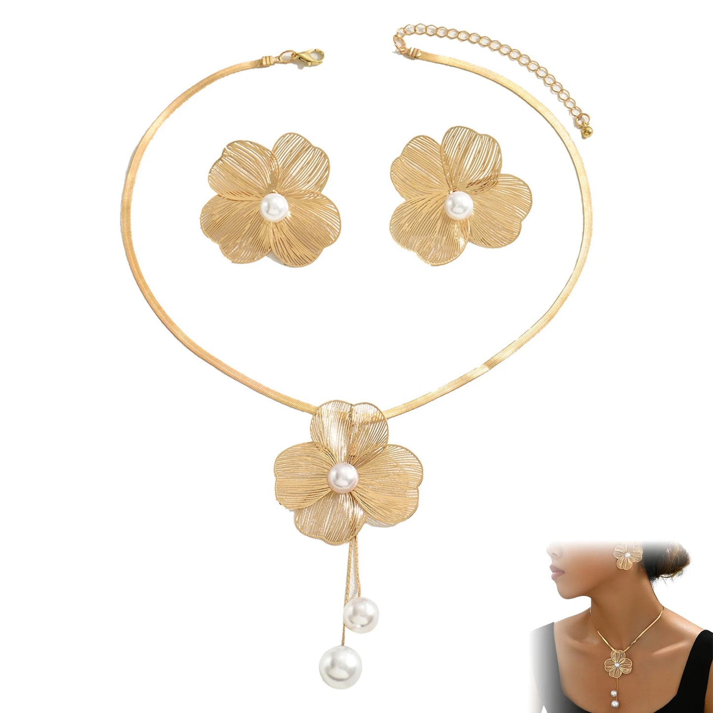Elegant Pearl Flower Jewelry Set