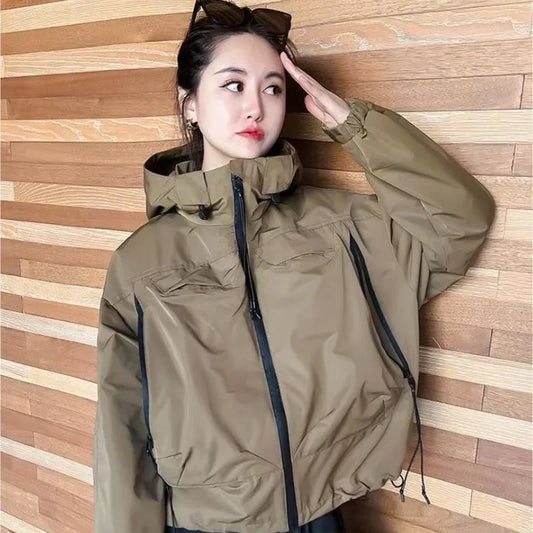 Plus-Size Hooded Windbreaker Jacket