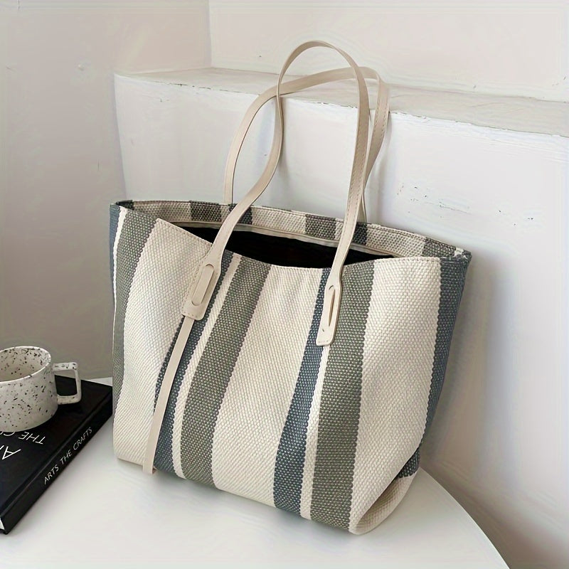 Canvas Striped Crossbody Tote Bag
