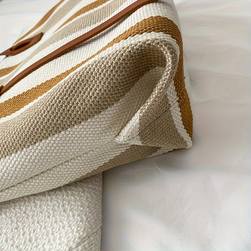Canvas Striped Crossbody Tote Bag