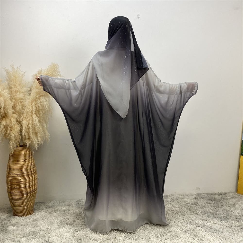 Falah Gradient Batwing Sleeve With Headscarf Suit
