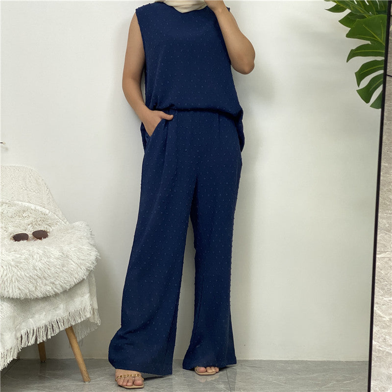 Long Cardigan Sleeveless Top And Pants With Pockets For Muslim Clothing