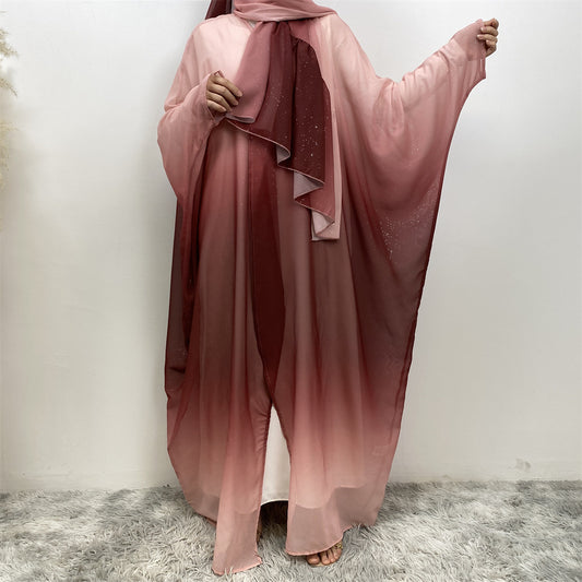 Falah Gradient Batwing Sleeve With Headscarf Suit