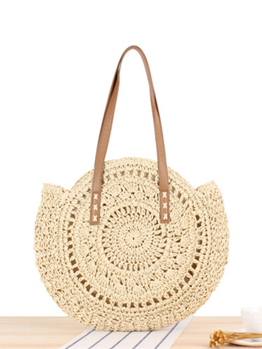 Round Straw Woven Beach Bag