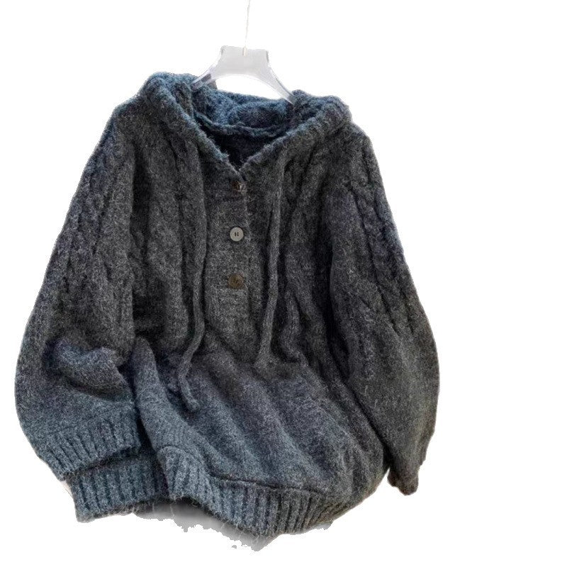 Heavy Industry Twist Idle Style Hooded Mid-length Sweater