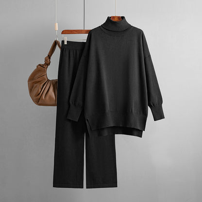 Women’s Solid Color Knitted Two-Piece Sweater Set