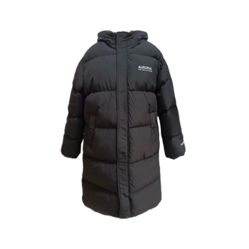 Casual And Comfortable Black Hooded Straight Long Cotton Jacket