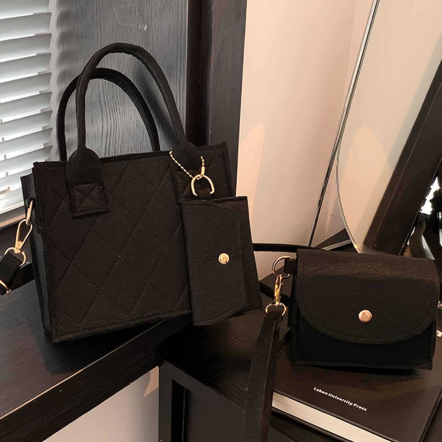 3-Piece Rhombus Embossed Crossbody Bag Set