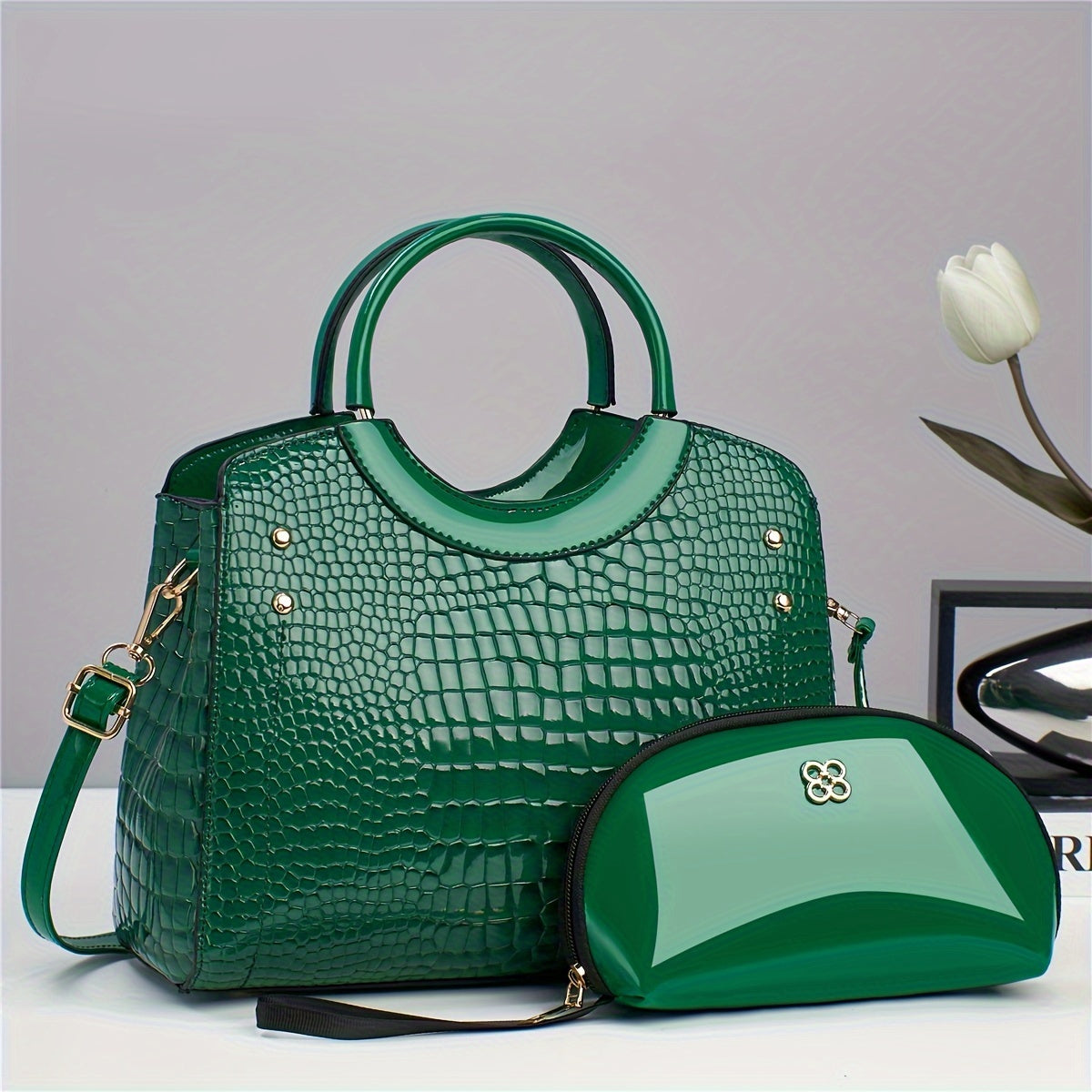 Luxury PU Leather Handbag & Clutch Set