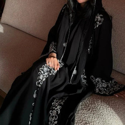 falah black embroidered abaya