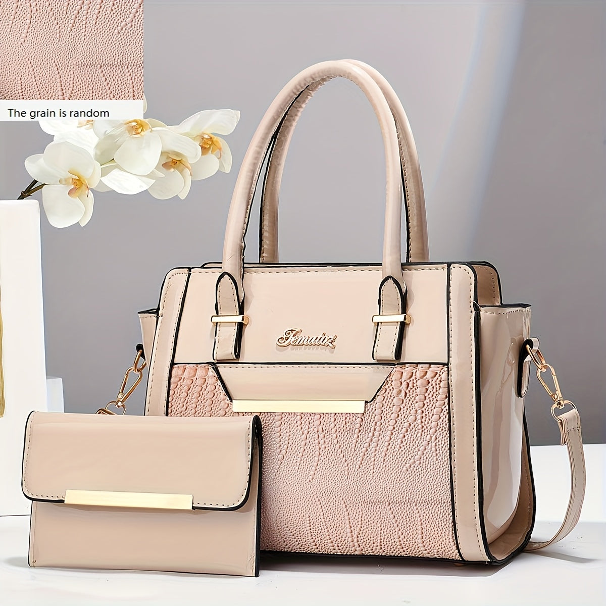 2-Piece Crocodile Pattern Tote Bag Set