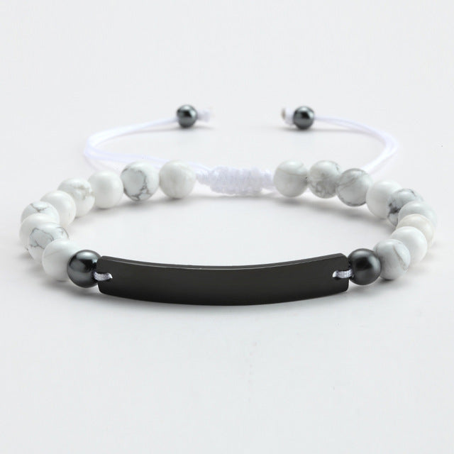 Beaded Engraved Bar Bracelet