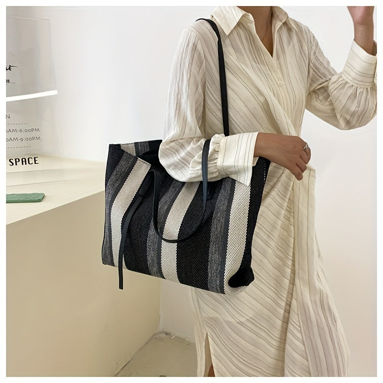 Canvas Striped Crossbody Tote Bag