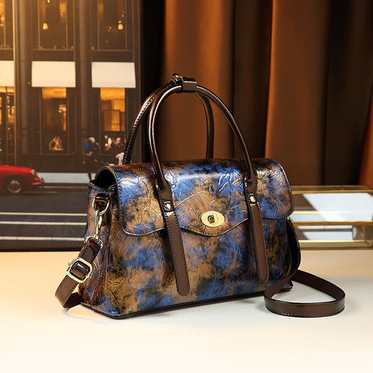 Vintage Floral PU Leather Tote Bag