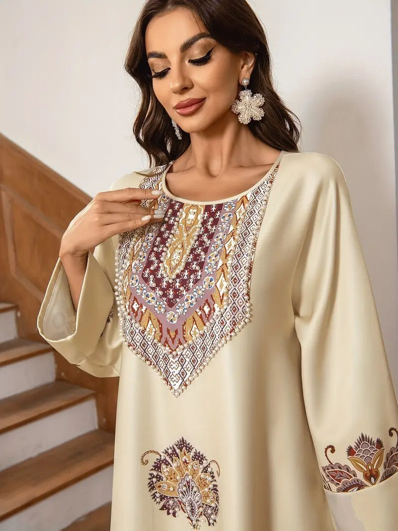 Elegant Floral Printed Abaya Middle Eastern Clothing For Women