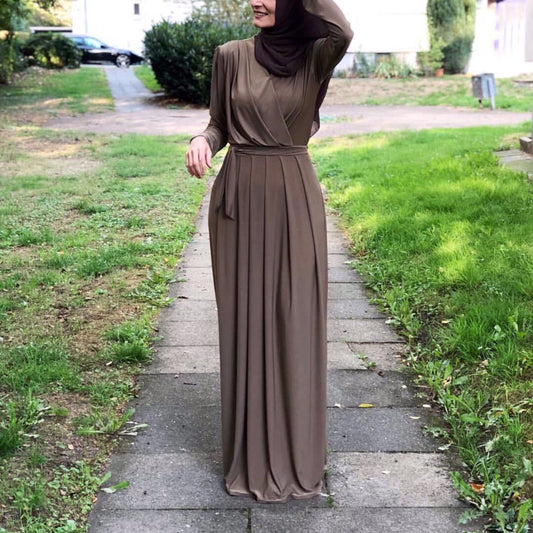 V-Neck Folded Abaya Dress