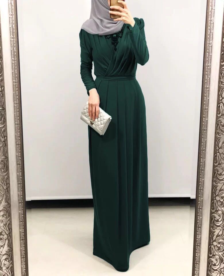 V-Neck Folded Abaya Dress