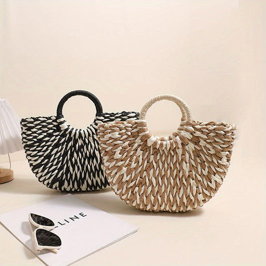 Color-Clash Straw Tote Bag