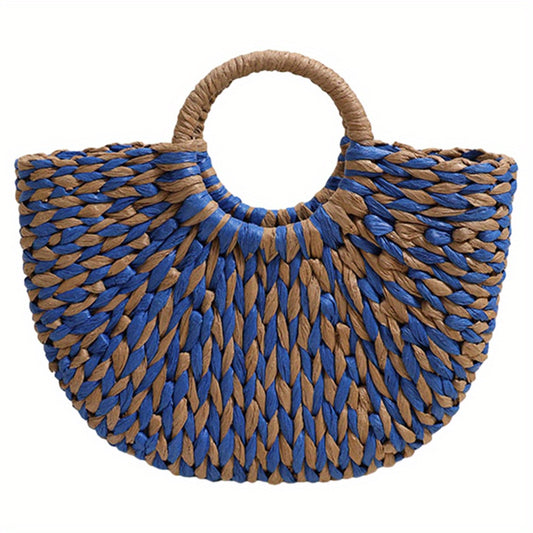Color-Clash Straw Tote Bag