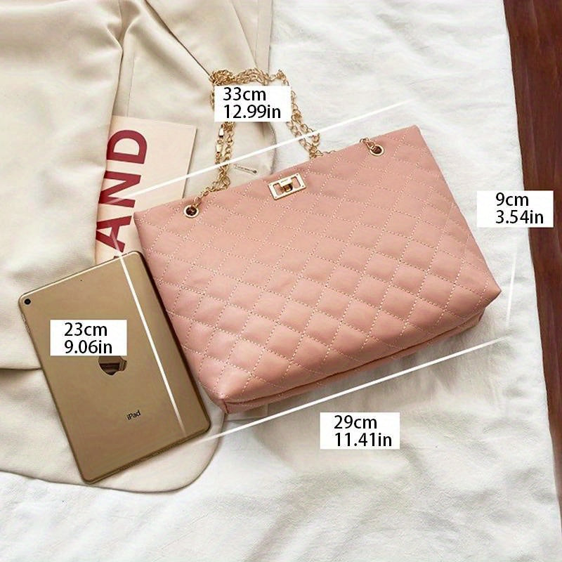 PU Leather Diamond Lattice Tote Bag