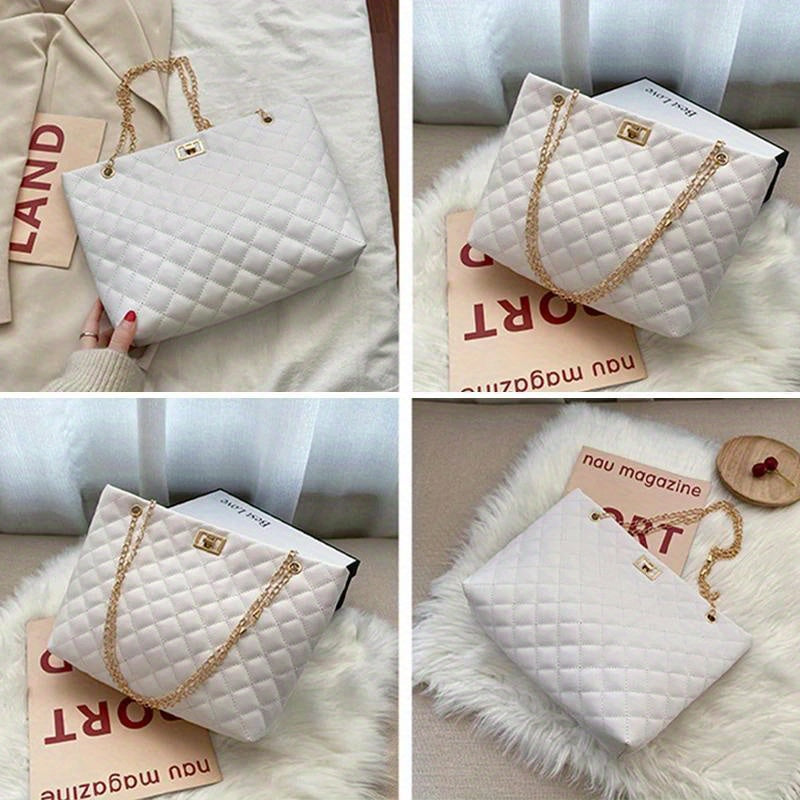 PU Leather Diamond Lattice Tote Bag