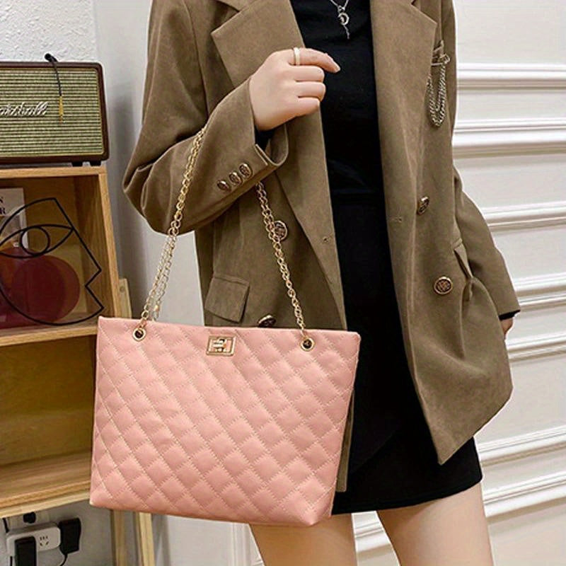 PU Leather Diamond Lattice Tote Bag