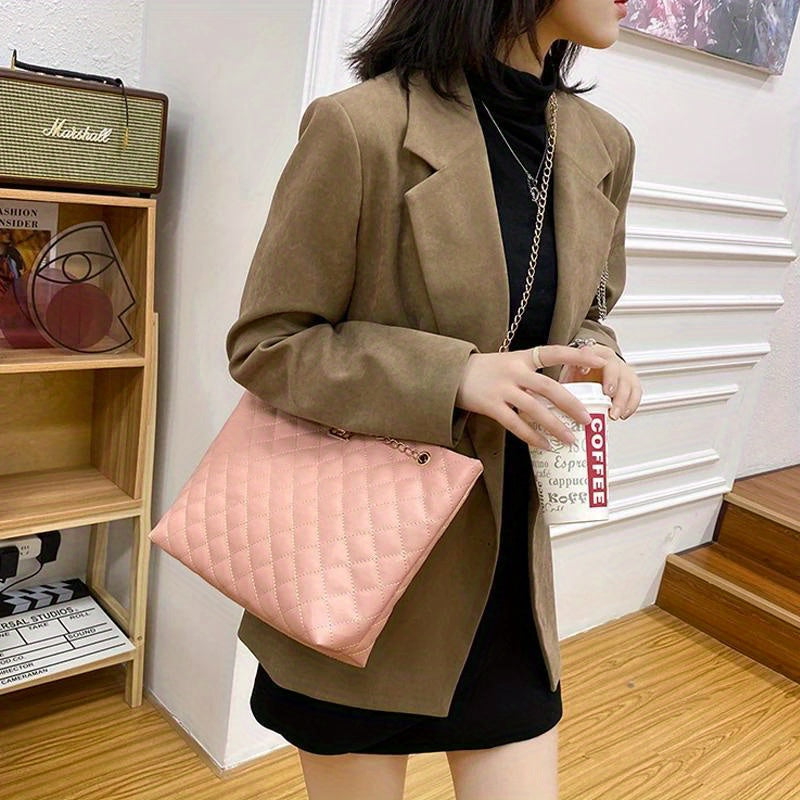 PU Leather Diamond Lattice Tote Bag