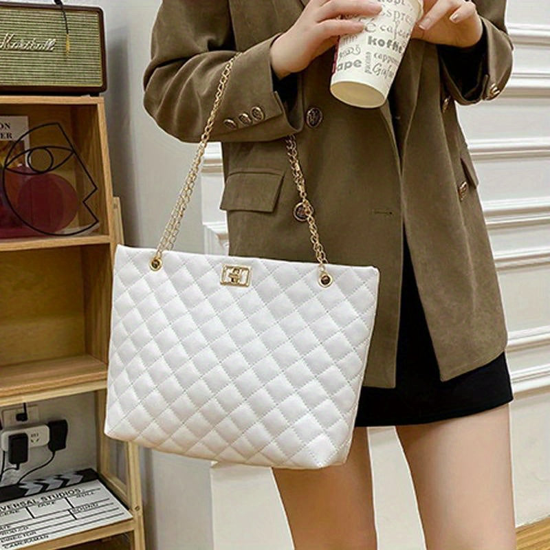 PU Leather Diamond Lattice Tote Bag
