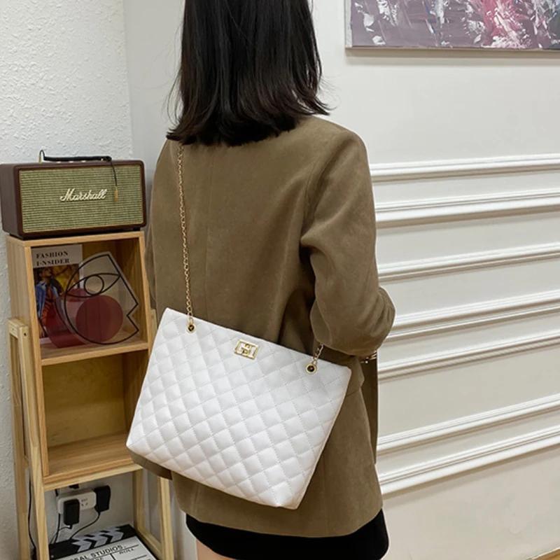 PU Leather Diamond Lattice Tote Bag