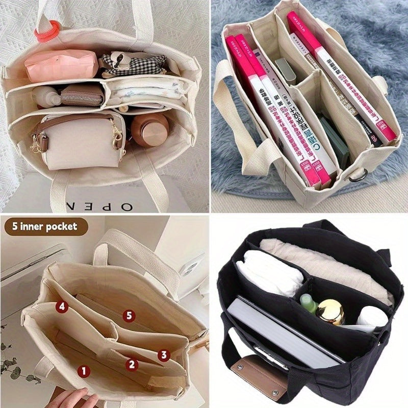 Multi-Pocket Canvas Tote Bag