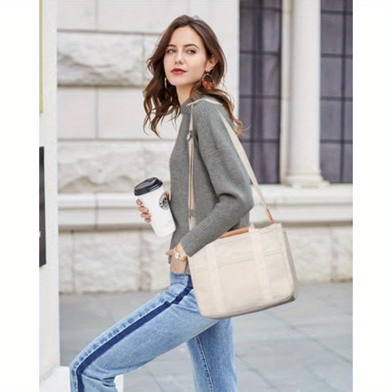Multi-Pocket Canvas Tote Bag