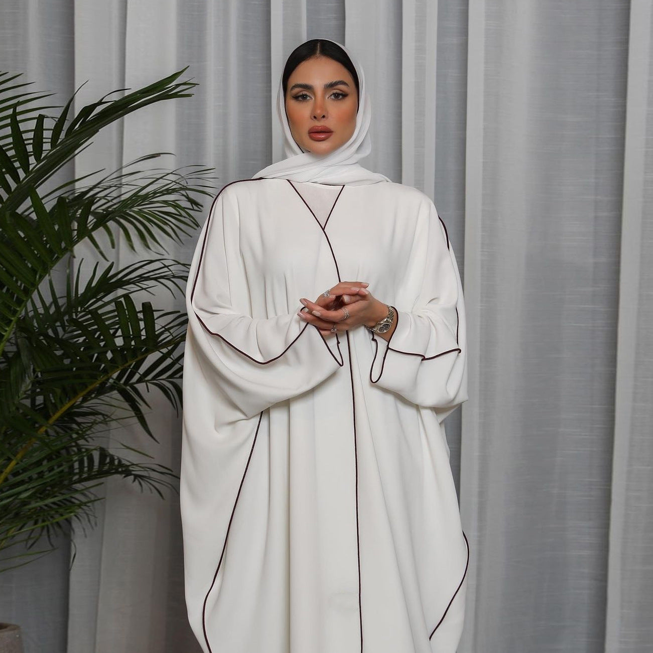 White Patchwork Plus Size Abaya Robe