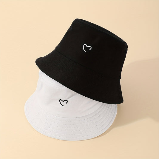 Reversible Heart Embroidered Bucket Hat